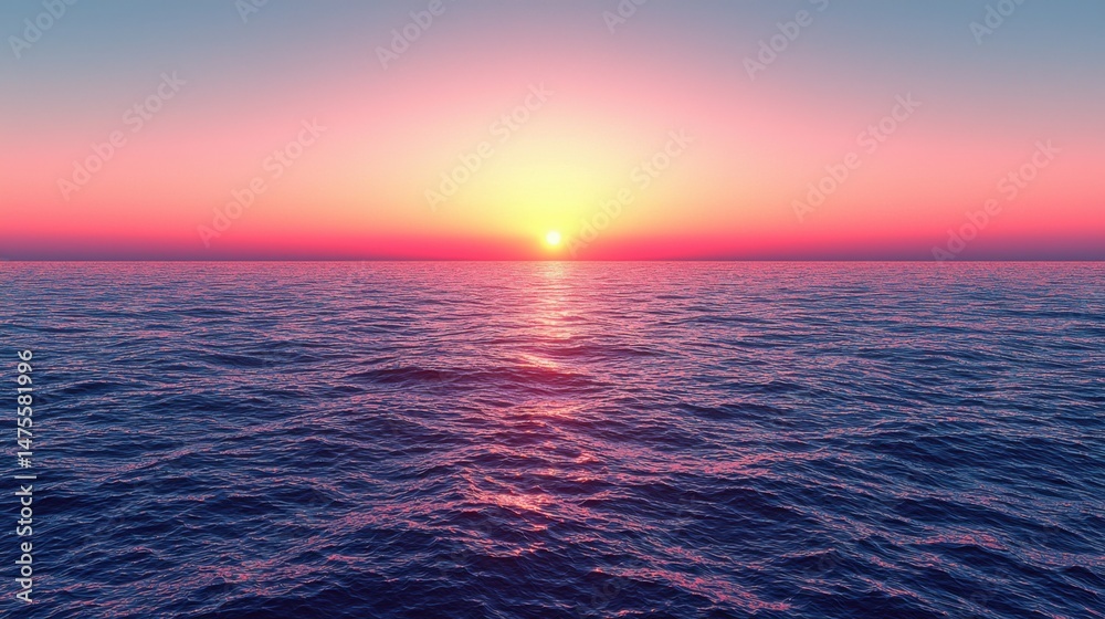 Obraz premium Serene Sunset Over Calm Ocean Waters with Vibrant Color Gradient
