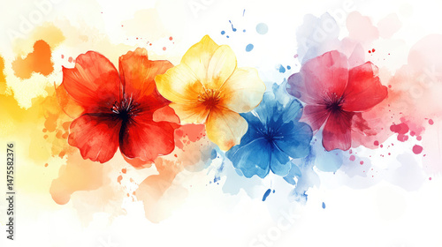 Abstract colorful watercolor flowers background design