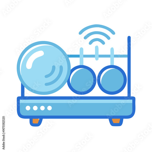 Quantum Computer with Wireless Network Icon, Isolated Vector