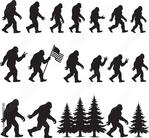 bigfoot, sasquatch, bigfoot silhouette, sasquatch silhouette, cryptid, mysterious creature, forest legend, mythical creature, wilderness, cryptozoology, bigfoot clipart, bigfoot vector, bigfoot svg, c