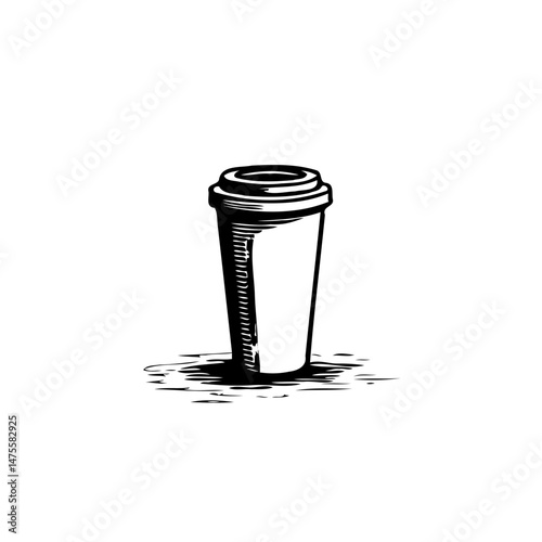 Monochrome sketch of a disposable coffee cup offering on a white background