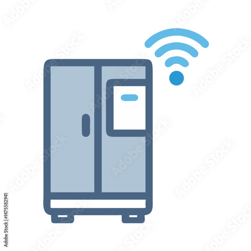 Smart refrigerator icon with wireless connectivity, appliance illustration