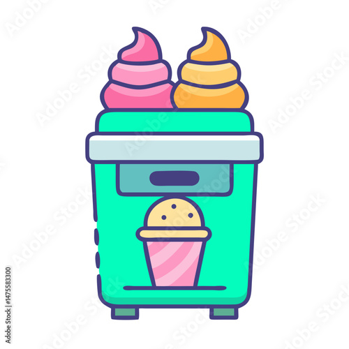 Cartoon Ice Cream Machine Illustration with Two Flavors