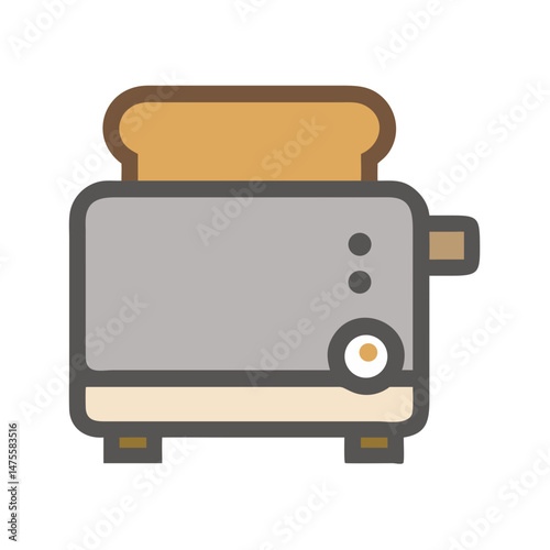 Toaster Icon with Bread Slice, Kitchen Appliance Illustration
