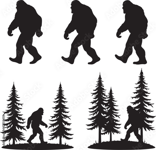bigfoot silhouette clipart – sasquatch and cryptid vector bundle, mysterious bigfoot silhouettes – forest legend svg cut files, sasquatch and bigfoot vector art