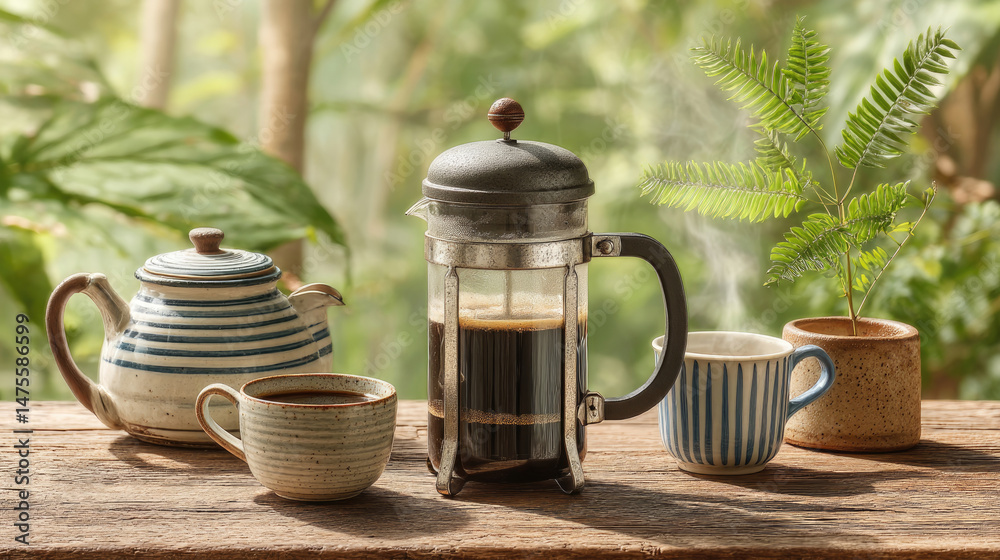 Fototapeta premium Coffee still life with french press