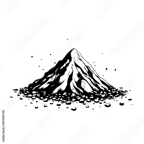 Monochromatic mountain illustration evoking natural landscape and serenity