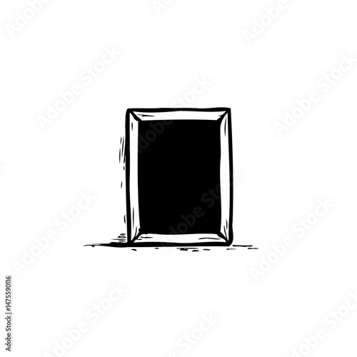Abstract depiction of framed void with rough edges on a stark white background