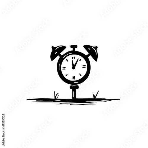 Stylized alarm clock illustration representing time passing in a surreal context