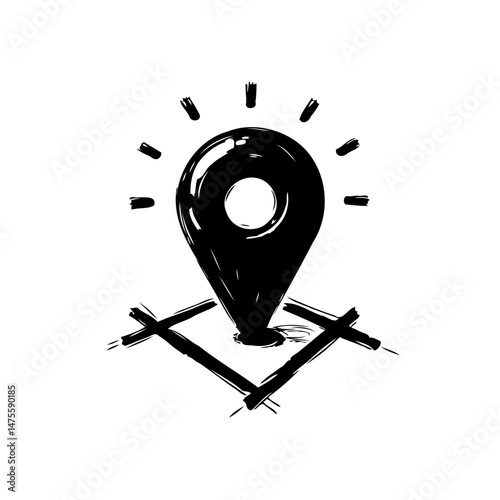 Stylized map location marker icon on abstract grid, location tracking symbol