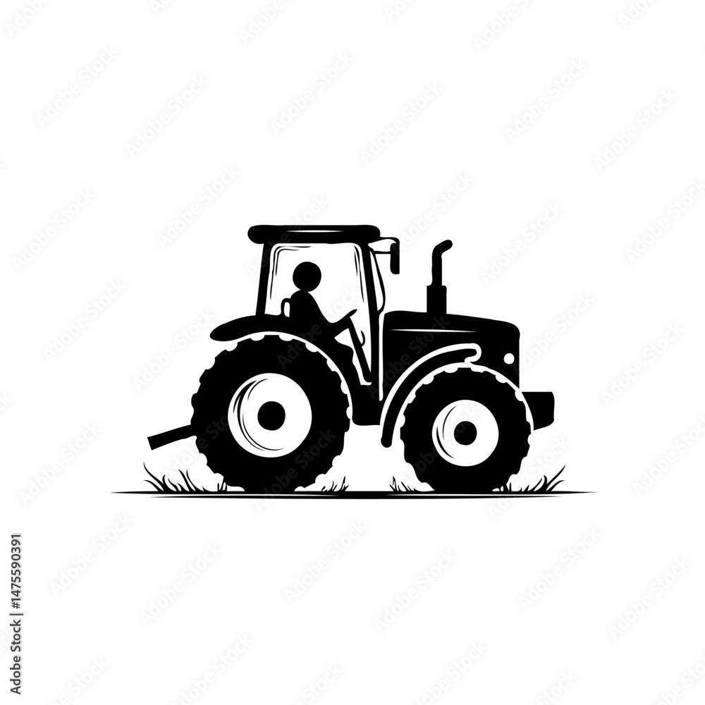 Obraz premium Monochrome Tractor Silhouette Symbolizing Agricultural Prowess and Rural Landscapes