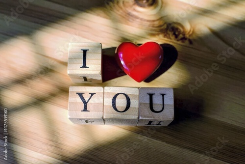 I Love You Spelled with Blocks and Red Heart

