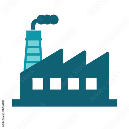 Factory Icon in Teal with Smoke on Black