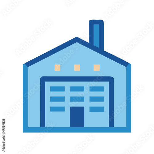 Blue Warehouse Icon, Simple Vector Illustration on Black