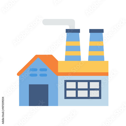 Stylized Factory Icon in Blue, Yellow, and Orange