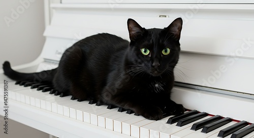 black cat on piano keys