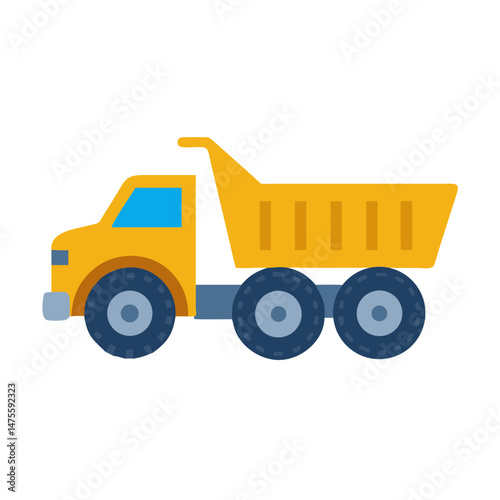 Cartoon Yellow Dump Truck with Blue Window Illustration