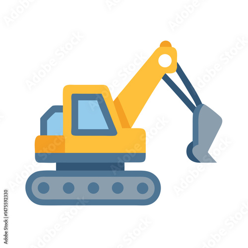 Cartoon Excavator Illustration - Construction, Mining, Heavy Equipment