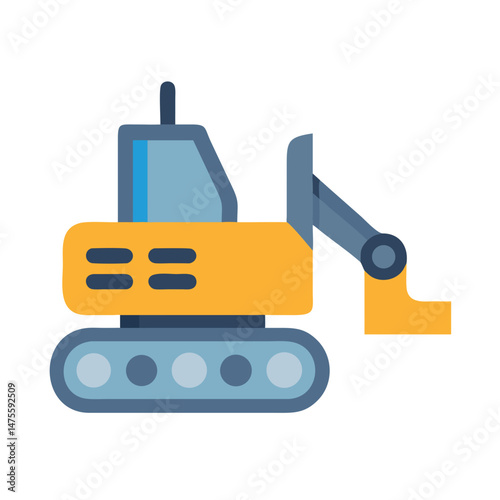 Yellow excavator icon illustration, construction vehicle on black