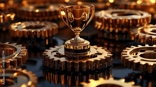 Golden trophy among gears