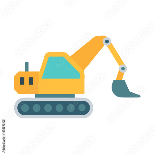 Vector Yellow Excavator Icon Illustration Isolated on Black