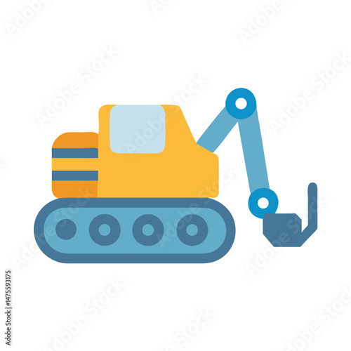 Cartoon digger construction equipment icon on black background