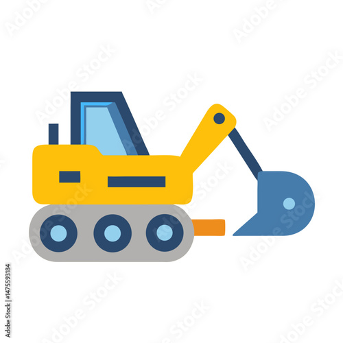 Flat Design Excavator Illustration on Black Background