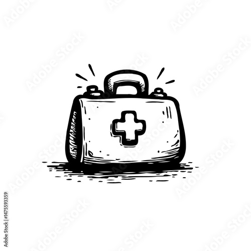 A Sketch-Style First Aid Kit: Symbolizing Health, Assistance, and Well-being