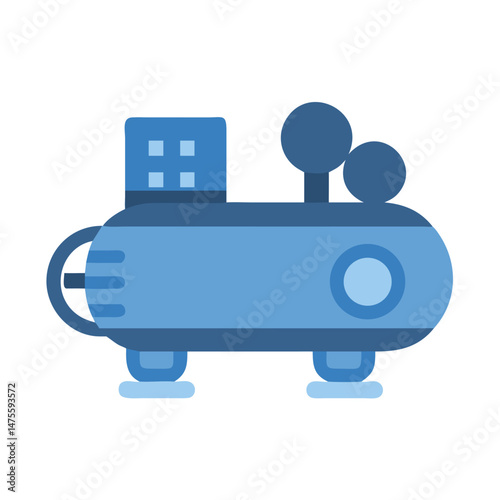 Blue Air Compressor Illustration on Black Background Design