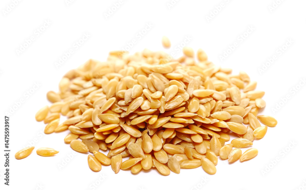Obraz premium Golden flax seed, linseed isolated on white background, side view