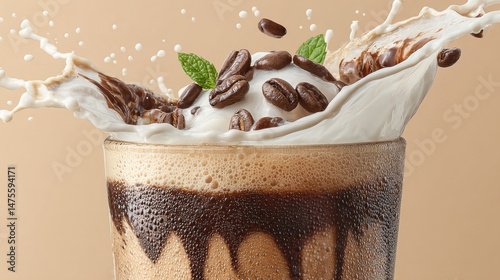 Chocolate beverage splash with mint