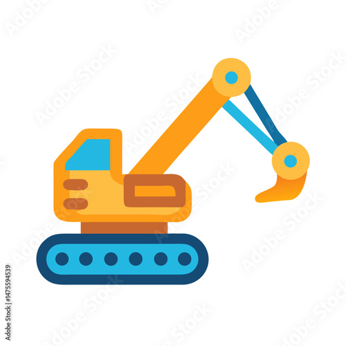Cartoon Excavator Construction Vehicle Isolated on Black Background