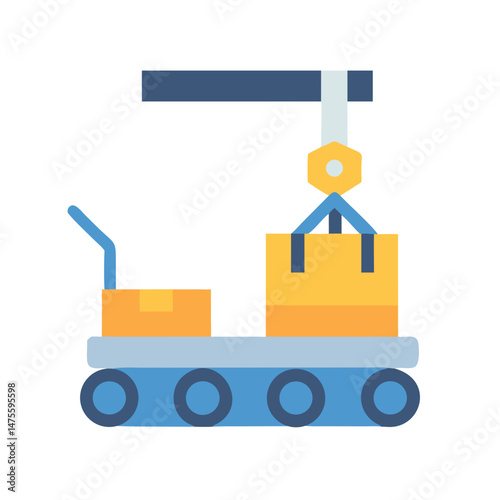 Crane lifting boxes on a conveyor belt system
