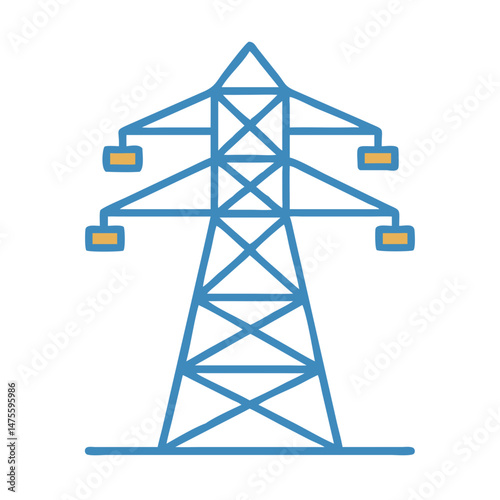 Electric power transmission tower outlined on black background