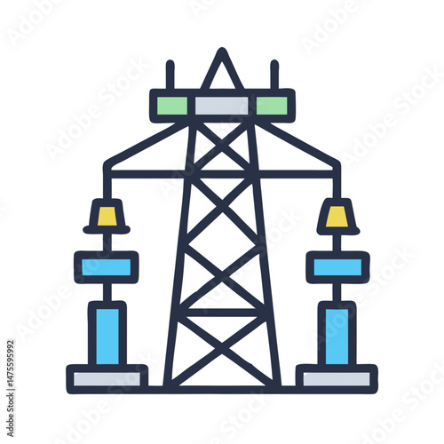 Stylized high-voltage power transmission tower vector illustration