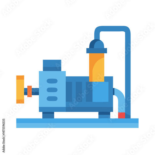 Illustration of Industrial Water Pump in Blue and Yellow