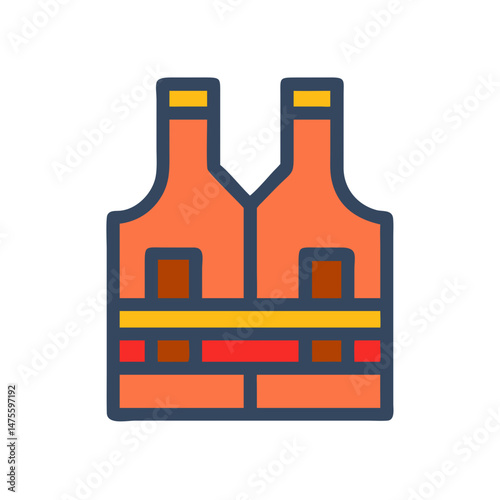 Stylish orange life jacket icon on black background