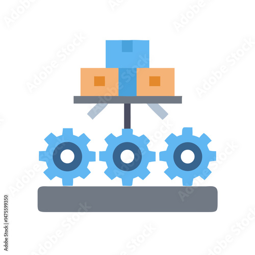 Automated production line with boxes and gear mechanisms