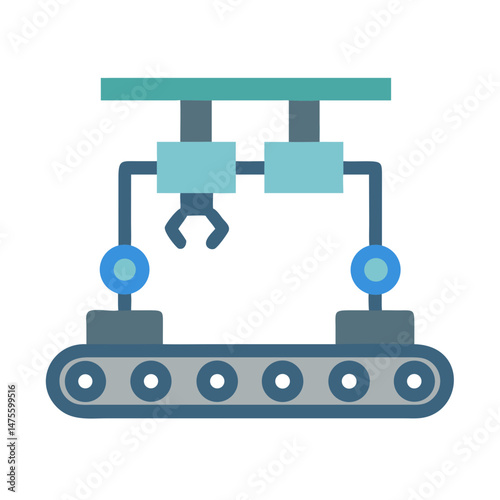 Robotic Arm Automation on Conveyor Belt, Simple Icon