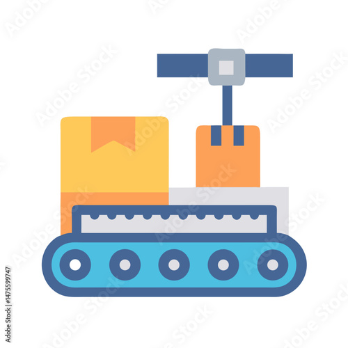 Automated conveyor belt system handling packaged goods illustration