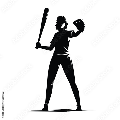 Woman Baseball Player Silhouette Vector Design Template Illustration01