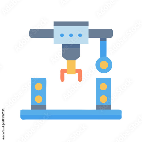 Industrial robotic arm flat vector icon illustration