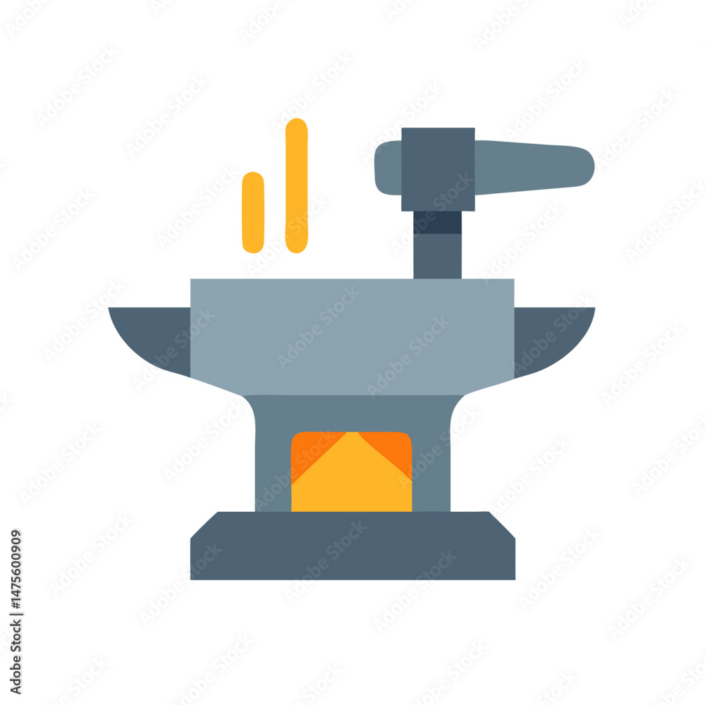 Obraz premium Anvil with Hammer Flat Vector Illustration on Black