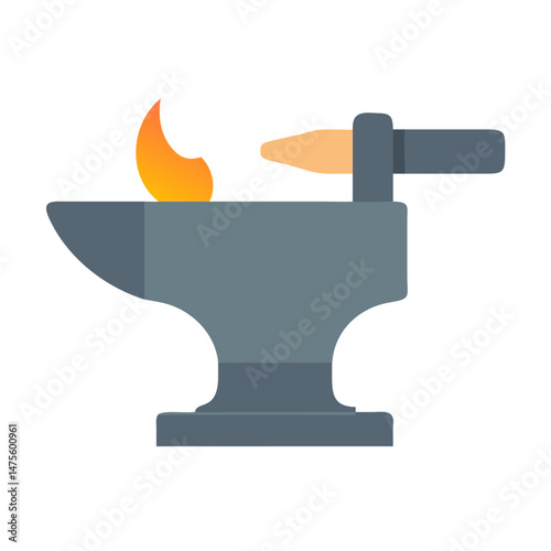 Anvil and hammer with fire illustration art icon