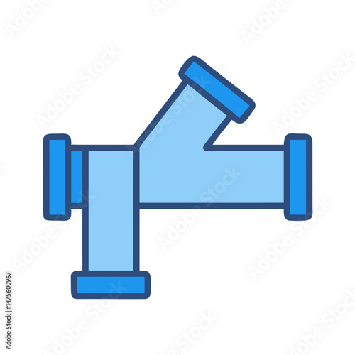 Blue plumbing pipes with two branches vector illustration