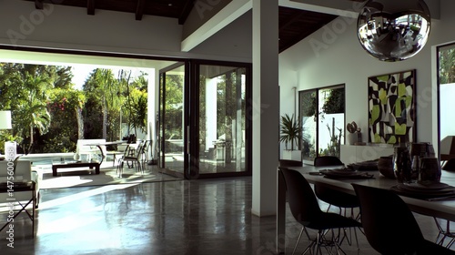 Modern Living Space with Polished Concrete Floors and Large Windows