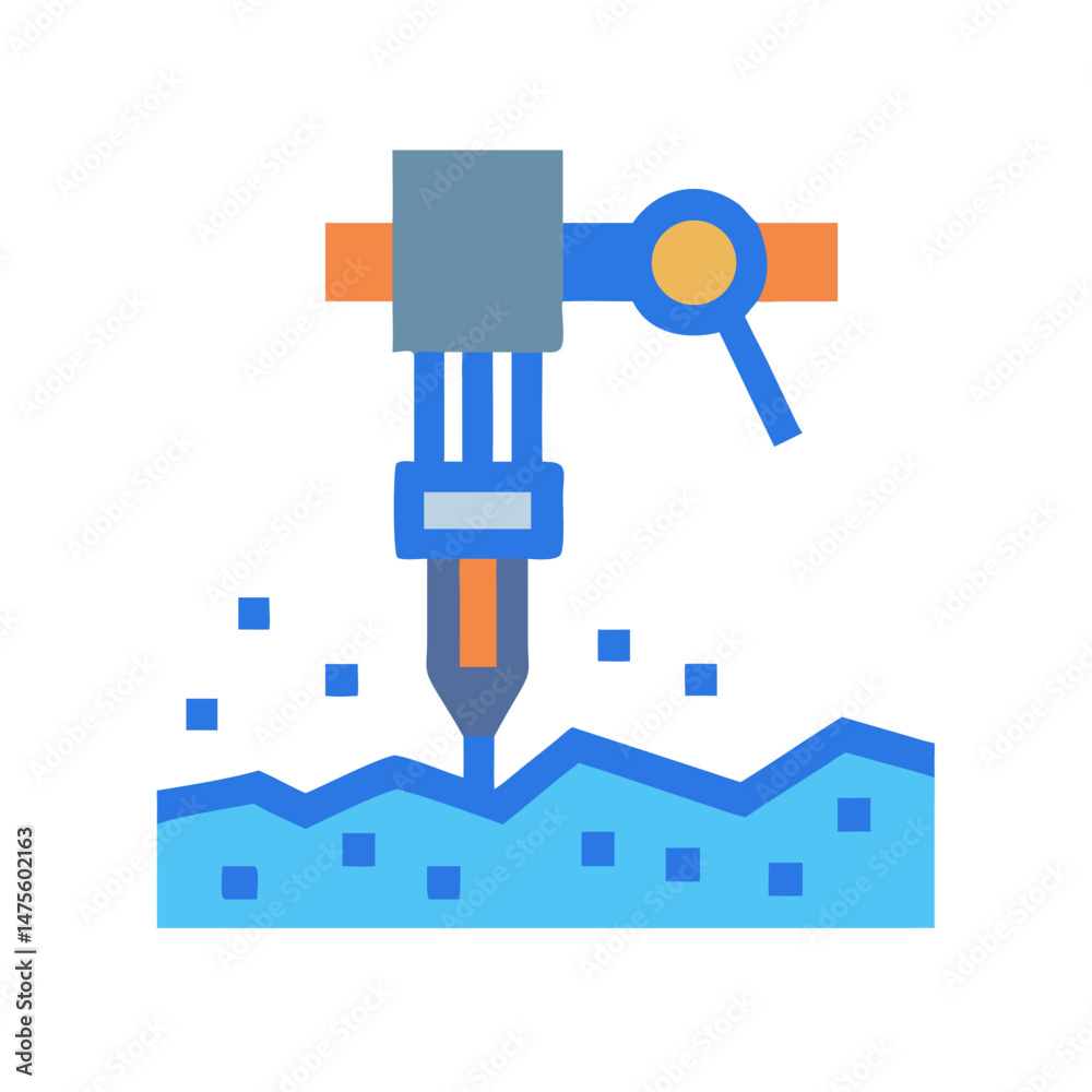 Fototapeta premium Stylized jackhammer breaking ground construction icon, modern flat design