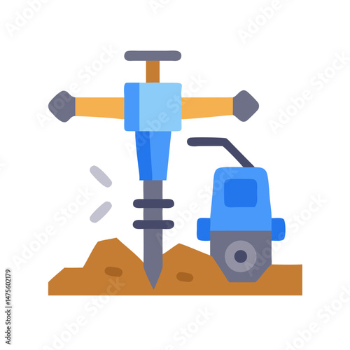 Jackhammer and generator digging into the ground illustration