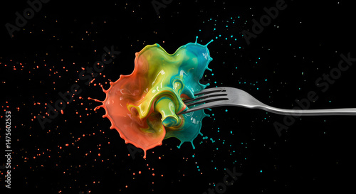 Fork Pricking Multi Colored Liquid Explosion In A Unique Studio Shot