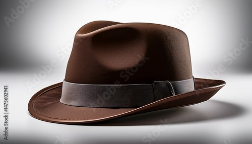 a mockup of a fedora hat captured from a three quarter angle isolated on a white background